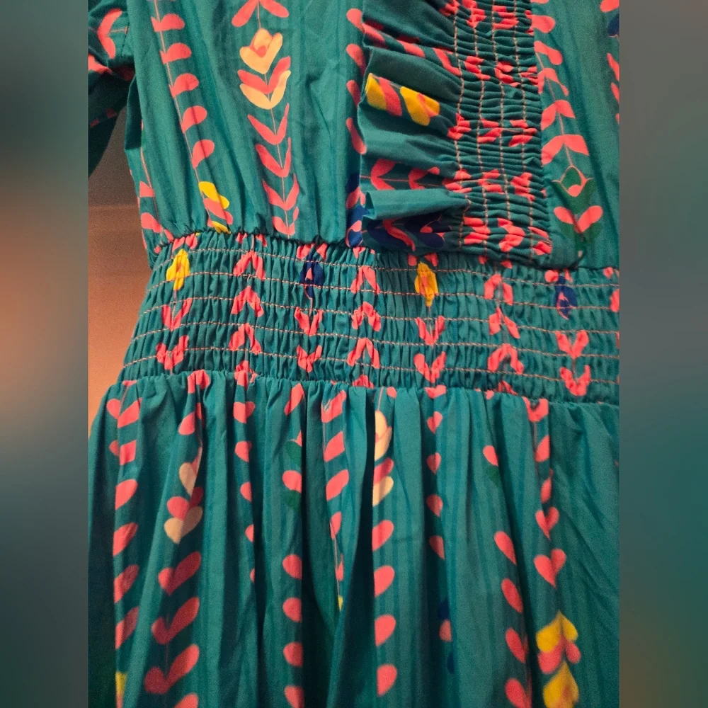 NWOT Umgee Smocked Cotton Midi Dress - Picture 2 of 4